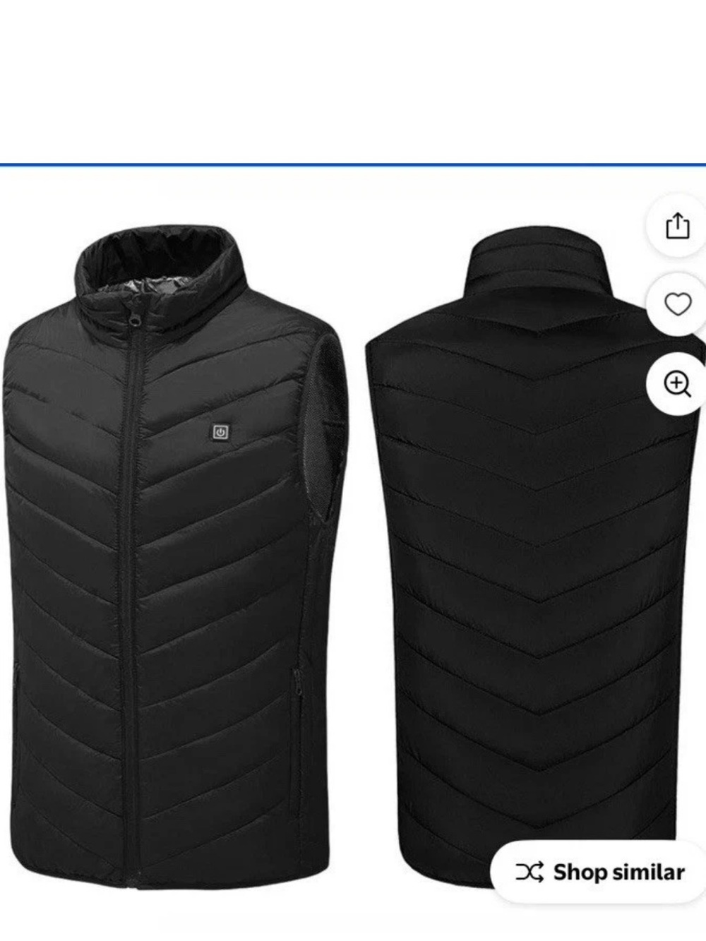 Heated Quilted Sleeveless Vest in Black with Stand Collar